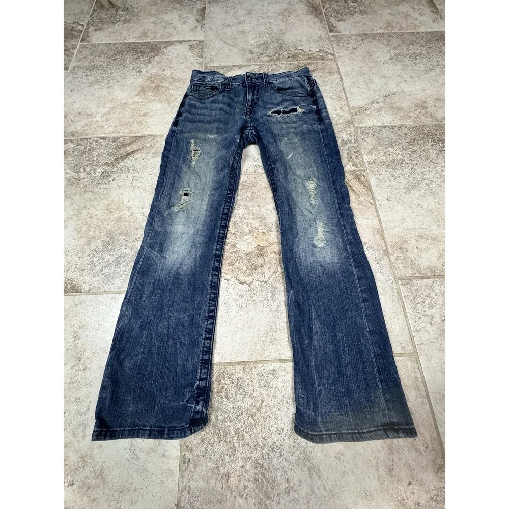 BKE‎ Denim Carter Jeans Men's 29S Blue Distressed Thick Stitch Straight Leg